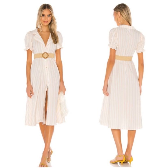 WeWoreWhat Puff Sleeve Bella Shirt Dress in Macro Stripe Shortbread - Picture 3 of 9